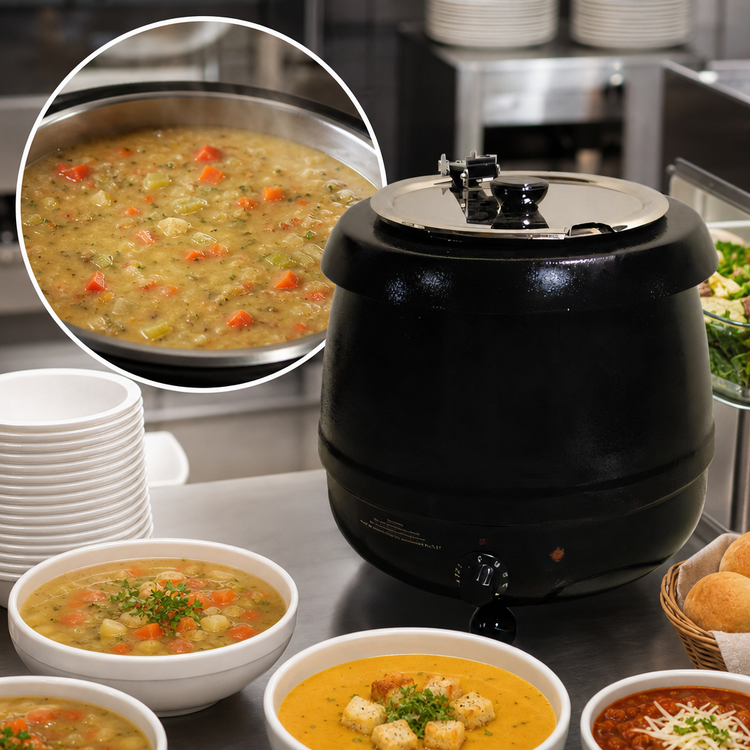Product image #4 for Omcan 10.6 Qt Countertop Soup Kettle with Metal Lid, 110V, Black