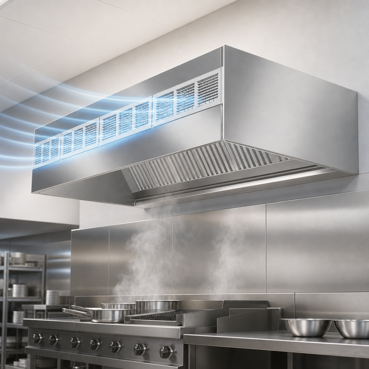 Product image #4 for SpecAir HEF96-96 Wall Type Front Discharge Make-Up Air Exhaust Hood, 96"W
