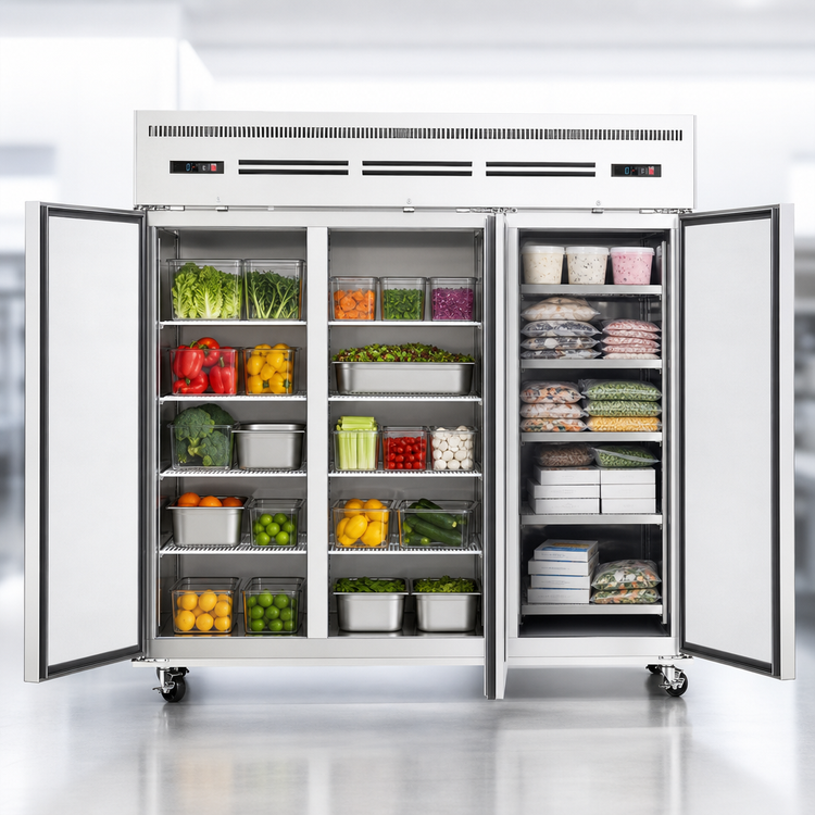 Product image #4 for Everest Refrigeration ESRF3 Three-Section Dual Temperature Reach-In Refrigerator/Freezer Combo with Top-Mounted Compressor