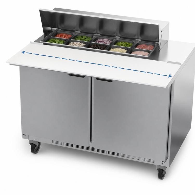 Product image #5 for Beverage-Air 48-Inch Two-Section Sandwich Top Refrigerated Prep Table with 10 1/6-Pan Capacity