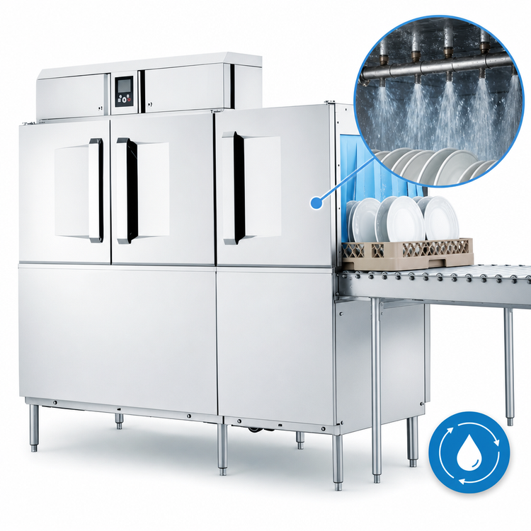 Product image #4 for Hobart CL66-BAS+BUILDUP Convertible High/Low-Temp Single-Tank Rack Conveyor Dishwasher with Power Scrapper