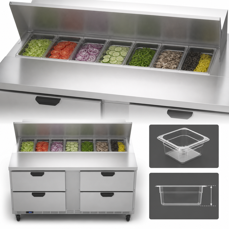 Product image #5 for Beverage-Air 60-Inch Two-Section Sandwich Prep Table with 4 Drawers and 8-Pan Top