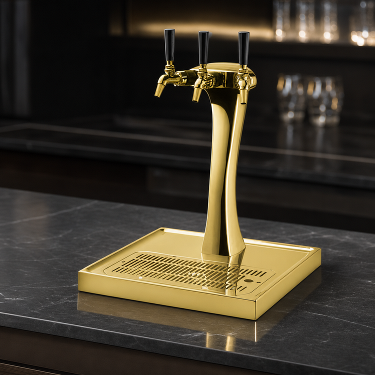 Product image #4 for Perlick Panther 3-Faucet Countertop Glycol-Cooled Draft Beer Tower with Gold-Plated Finish