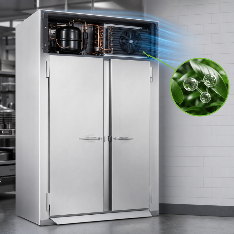 Product image #4 for Traulsen Spec-Line Two-Section Roll-In Freezer for 72-Inch Racks, Self-Contained, Full-Height Solid Doors