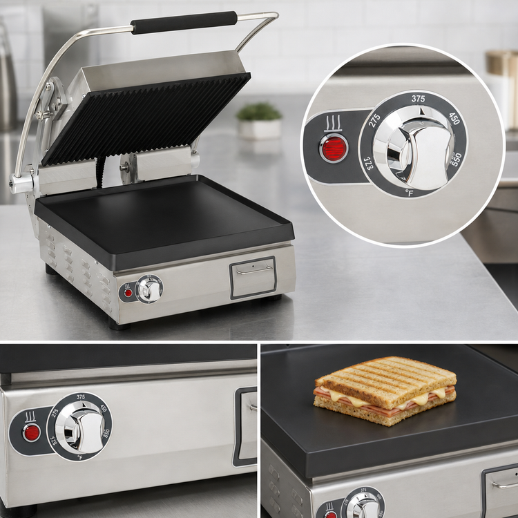 Product image #4 for Pro-Max 2.0 14.5-Inch Countertop Commercial Panini Press with Grooved Top and Smooth Bottom Cast Iron Plates