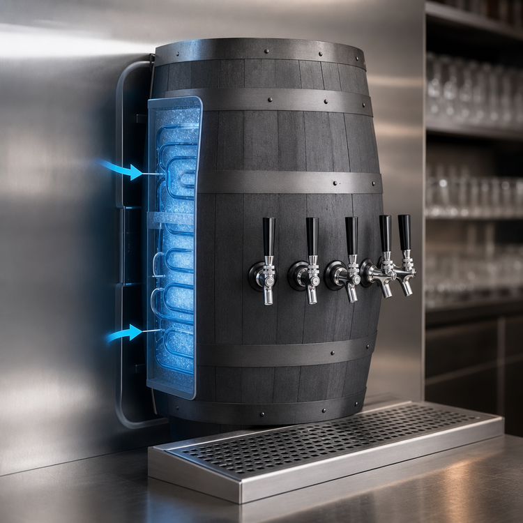 Product image #4 for Glastender Wood Barrel Wall-Mount Glycol-Cooled Draft Dispensing Tower, 4 Faucets