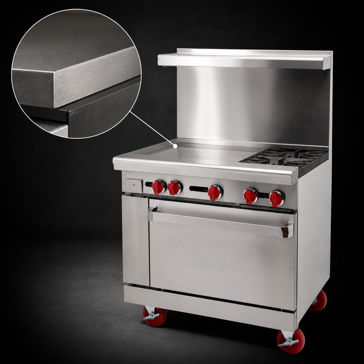 Product image #4 for American Range 36-Inch Gas Restaurant Range with 24-Inch Left Griddle, 2 Open Burners and Convection Oven