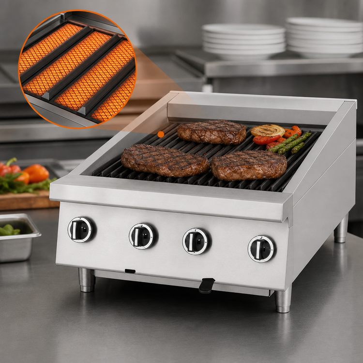 Product image #4 for Garland UTBG24-AR24 Heavy Duty Gas Radiant Countertop Char-Broiler with Adjustable Cast Iron Grates, 23-5/8 Inch, 72,000 BTU