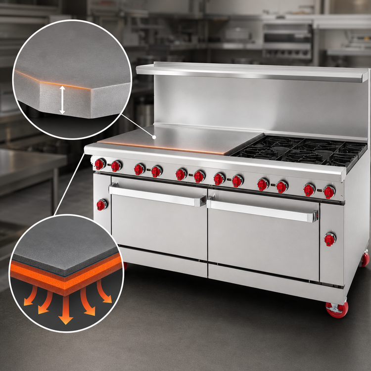 Product image #4 for American Range 72-Inch Gas Restaurant Range with 48-Inch Griddle, 4 Open Burners, and 2 Storage Cabinets
