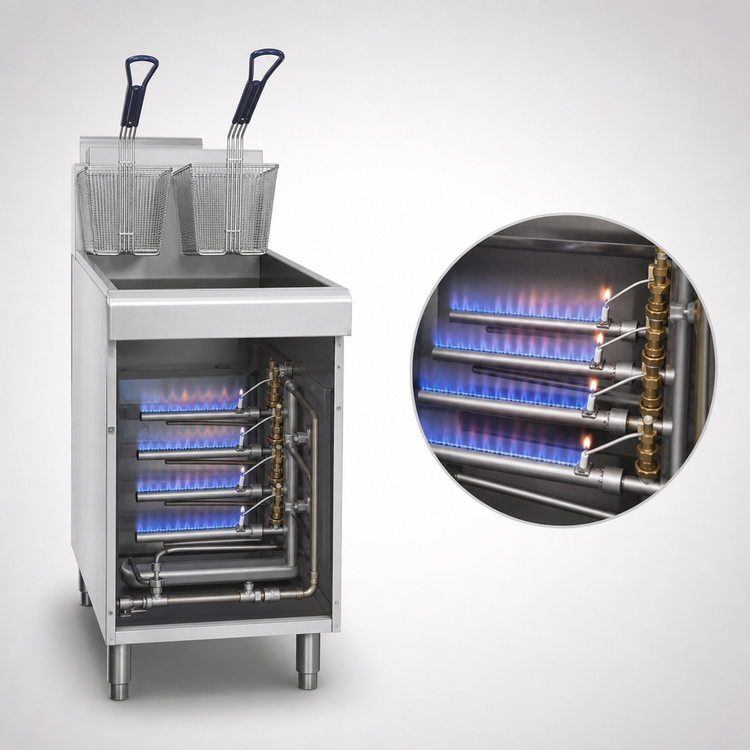 Product image #3 for Atosa Cook Rite Heavy-Duty 50 lb. LP Gas Floor Model Deep Fryer with 4 Burners