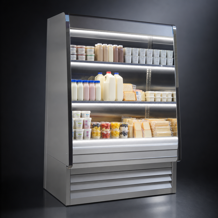 Product image #5 for Howard-McCray Ovation Series 39-Inch Stainless Steel Remote Dairy Open Merchandiser with 3 LED Lighted Shelves