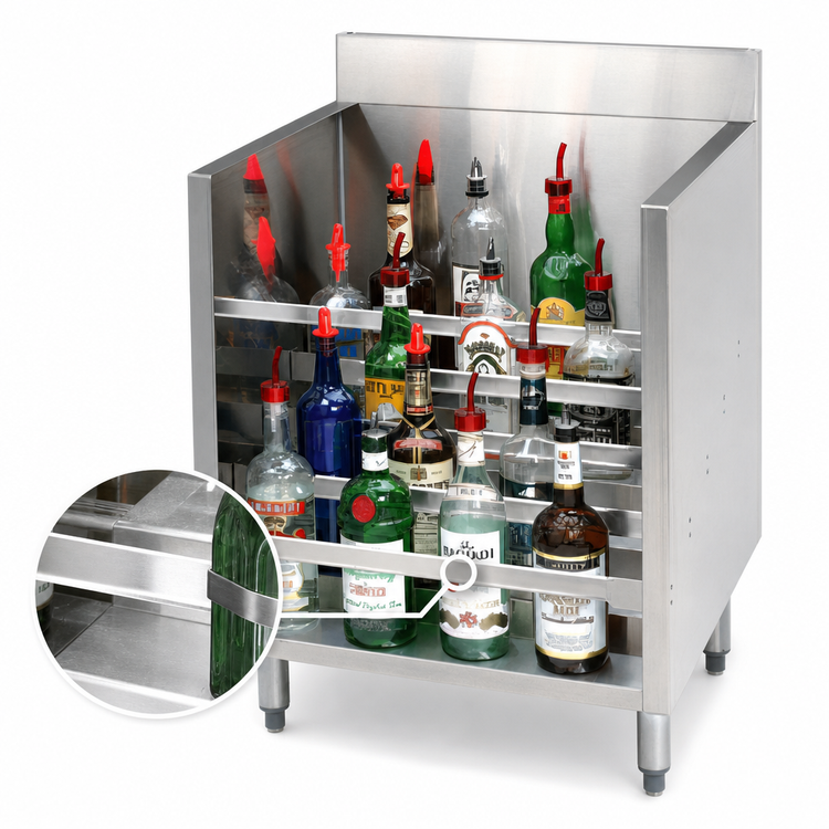 Product image #4 for Advance Tabco Underbar Basics™ 12-Inch Freestanding Stainless Steel 5-Step Liquor Bottle Display Unit