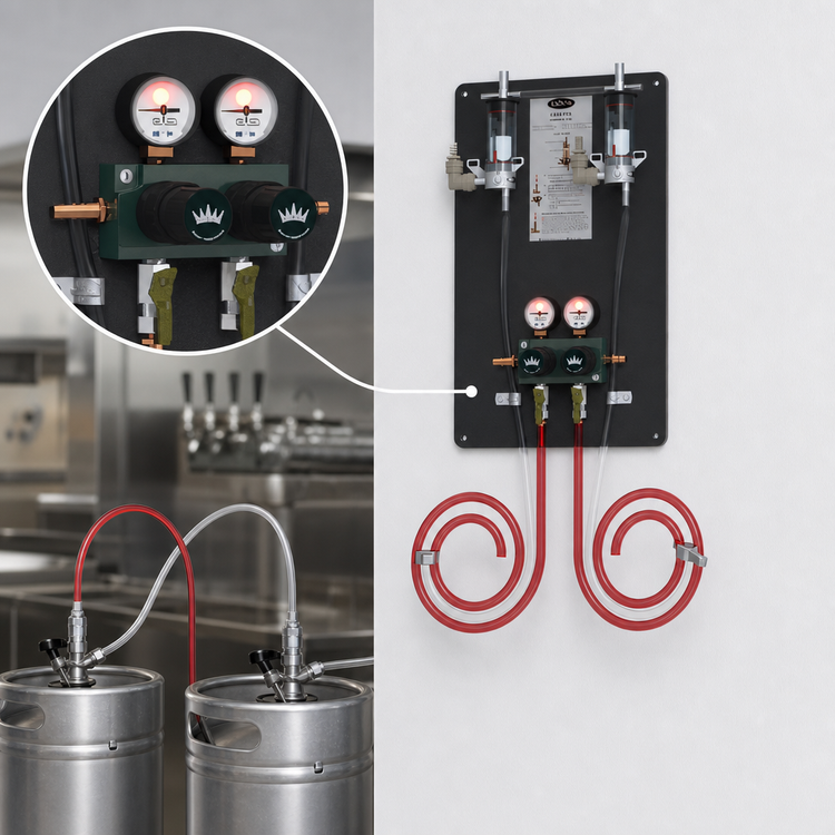Product image #4 for Krowne MasterTap Regulator Panel with 2 Empty Keg Detectors (FOBs), 2 Beer Lines
