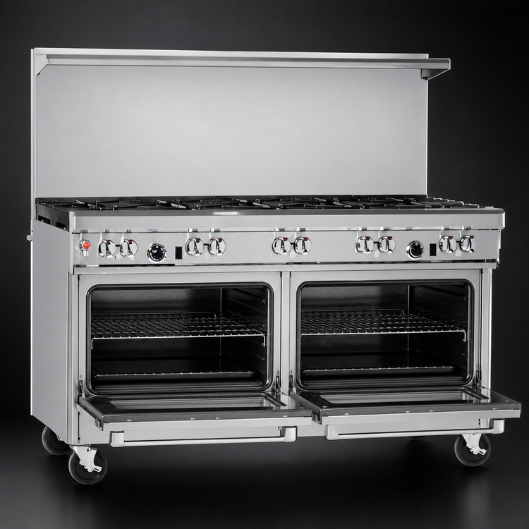Product image #4 for Southbend Ultimate 60-Inch Gas Restaurant Range with 8 Open Burners, 2 Standard Ovens, and Backriser Hi-Shelf
