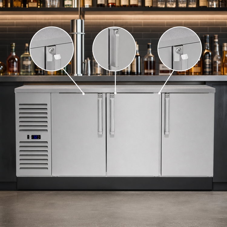 Product image #4 for 72-Inch 3-Door Low-Profile Narrow-Door Solid Door Back Bar Cooler