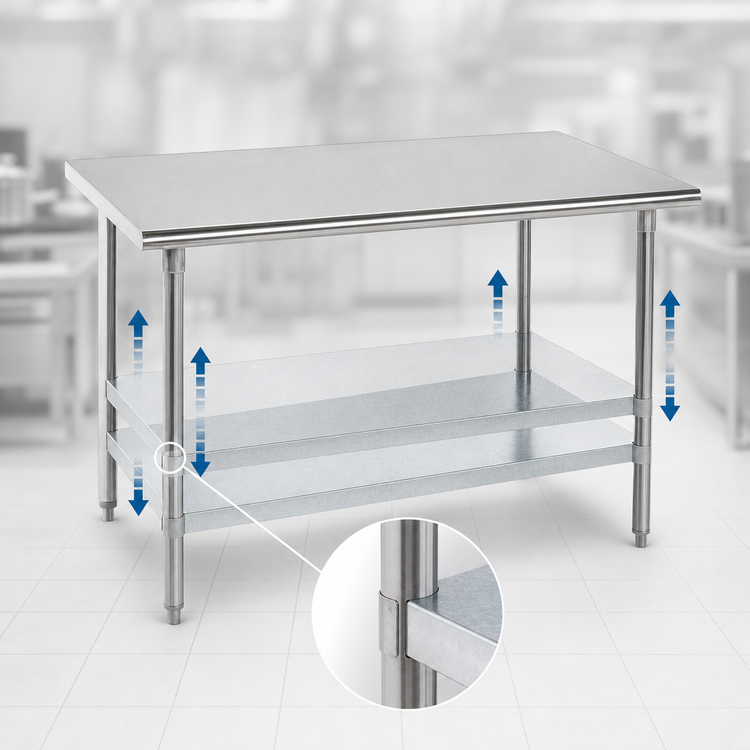 Product image #4 for Advance Tabco 108-Inch x 36-Inch 16-Gauge 304 Stainless Steel Work Table with Galvanized Undershelf