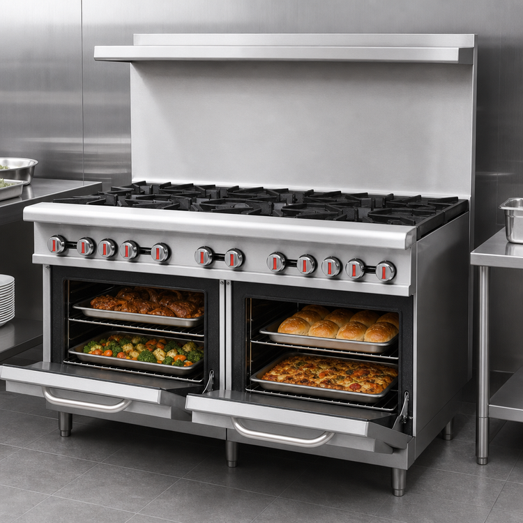 Product image #4 for Serv-Ware SGR-10B 60-Inch Commercial Gas Range with 10 Open Burners and 2 Standard Ovens