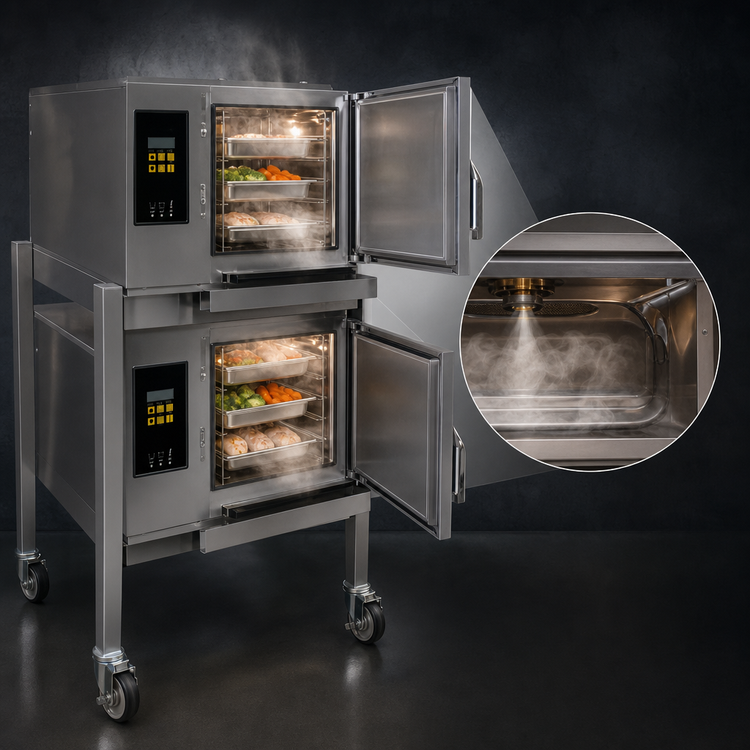 Product image #4 for AccuTemp Evolution Connected Double-Stack Boilerless Convection Steamer, 2 Compartments, 3-Pan Capacity Each, 440V, 12 kW