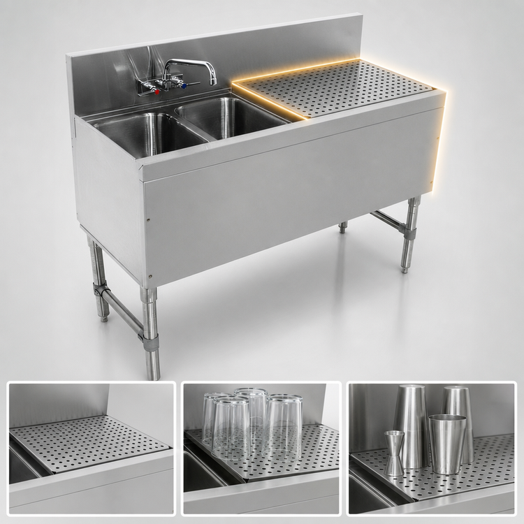 Product image #4 for Advance Tabco Prestige Supreme 2-Compartment Underbar Sink with Right Drainboard and Included Faucet, 48 Inch