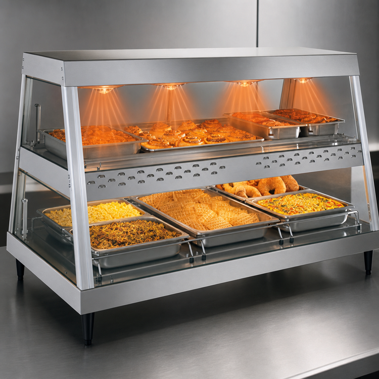Product image #4 for Hatco Glo-Ray Countertop Heated Display Case, See-Thru, 3-Pan Dual Shelf, 120V