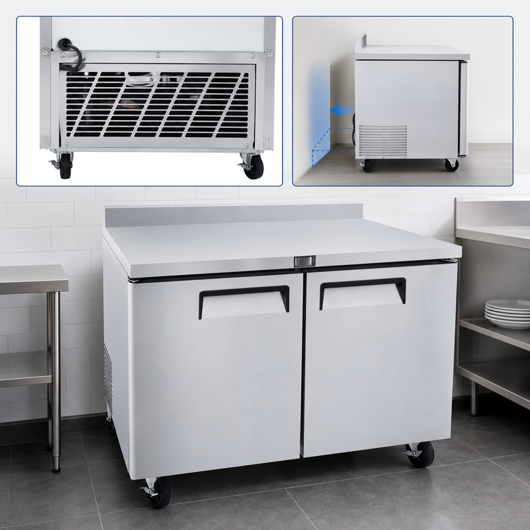Product image #4 for Atosa Two-Section Reach-In Worktop Refrigerator with Backsplash and Solid Doors, 17.2 Cu. Ft.