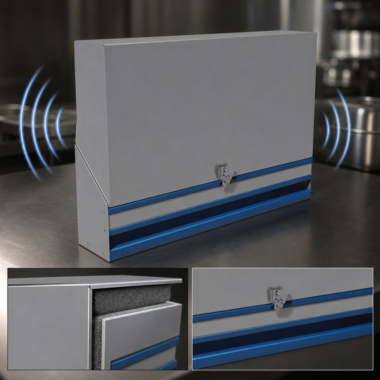 Product image #4 for Advance Tabco Prestige Signature Series Single-Tier 12-Inch Stainless Steel Speed Rail with Locking Cover, 3-Bottle Capacity