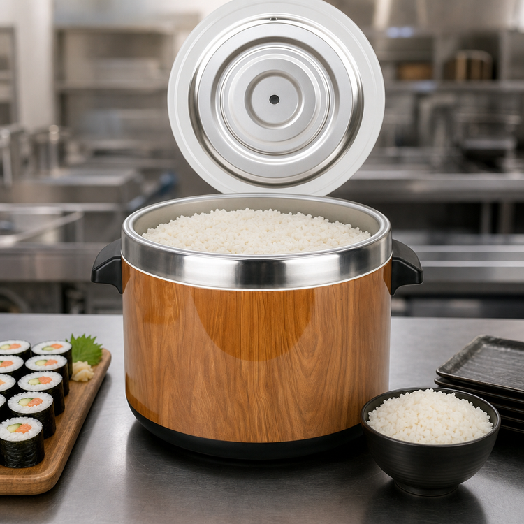 Product image #4 for Thunder Group 60-Cup Insulated Sushi Rice Container with Woodgrain Finish and Stainless Steel Cover & Lining