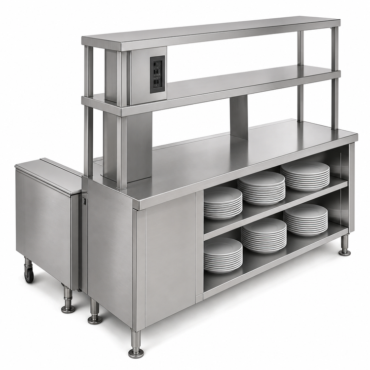Product image #4 for Randell 99.5-Inch Modular Chef Service Counter Right Section with Breaker Panel, Plate Storage Cabinet and Double Overshelf