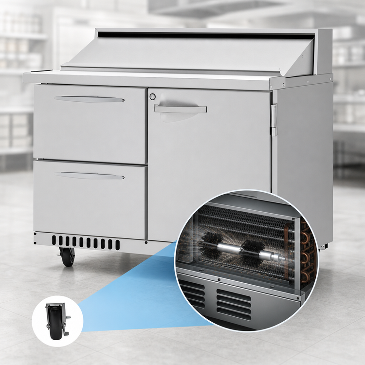 Product image #5 for Turbo Air PRO Series 48 1/4-Inch Front Breathing 2-Section Sandwich/Salad Prep Table with 1 Door, 2 Drawers, and 12-Pan Top