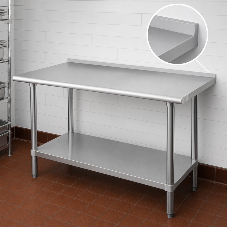 Product image #4 for Advance Tabco Special Value 84-Inch x 30-Inch Stainless Steel Work Table with 1-1/2-Inch Rear Backsplash and Undershelf