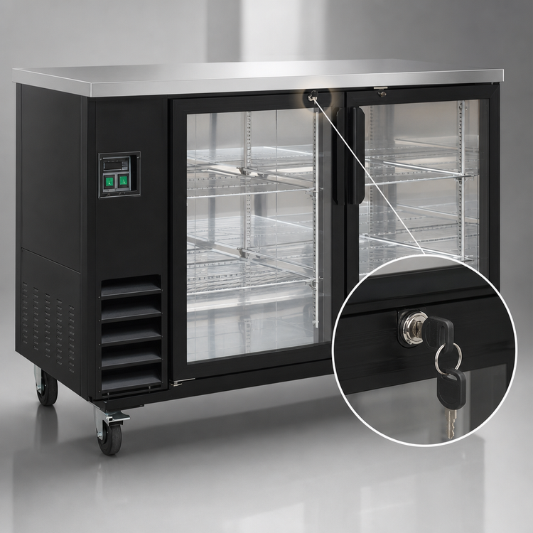 Product image #4 for IKON Refrigeration 61-Inch Two-Section Glass Door Back Bar Cooler, 14.16 Cu. Ft., Stainless Steel Top