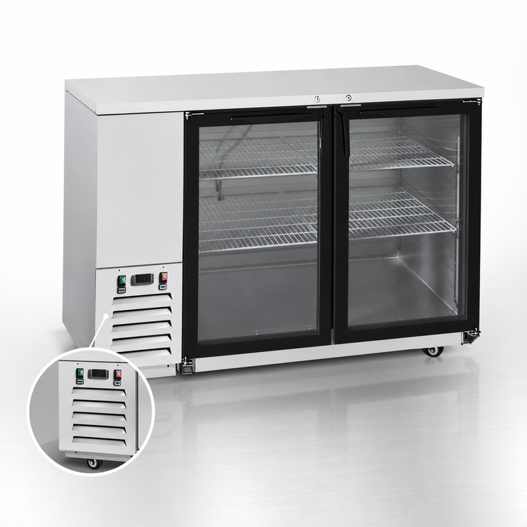 Product image #5 for Atosa 57-4/5-Inch Two-Section Glass Door Back Bar Cooler, 17.3 Cu. Ft., Self-Contained Side-Mount Refrigeration