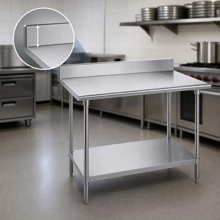 Product image #4 for Advance Tabco 108 Inch x 30 Inch 16 Gauge 430 Stainless Steel Work Table with 5 Inch Backsplash and Adjustable Undershelf