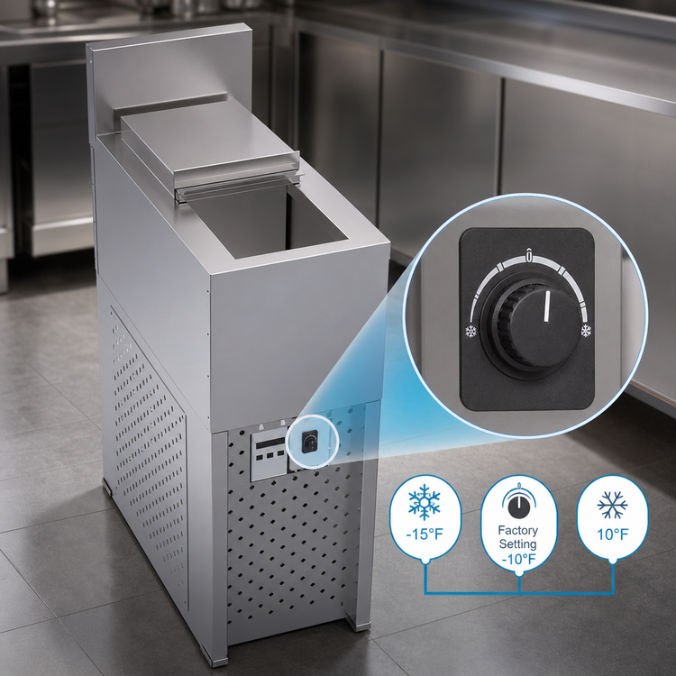 Product image #4 for Krowne Matrix Freestanding Craft Ice Storage Freezer with Sliding Cover, 12-Inch W x 24-Inch D, Stainless Steel