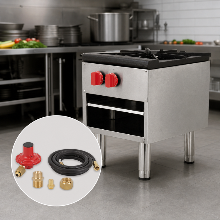 Product image #4 for Omcan USA Stainless Steel Single Gas Stock Pot Range, 18-Inch W x 21-Inch D, 100,000 BTU, Natural Gas with Propane Kit