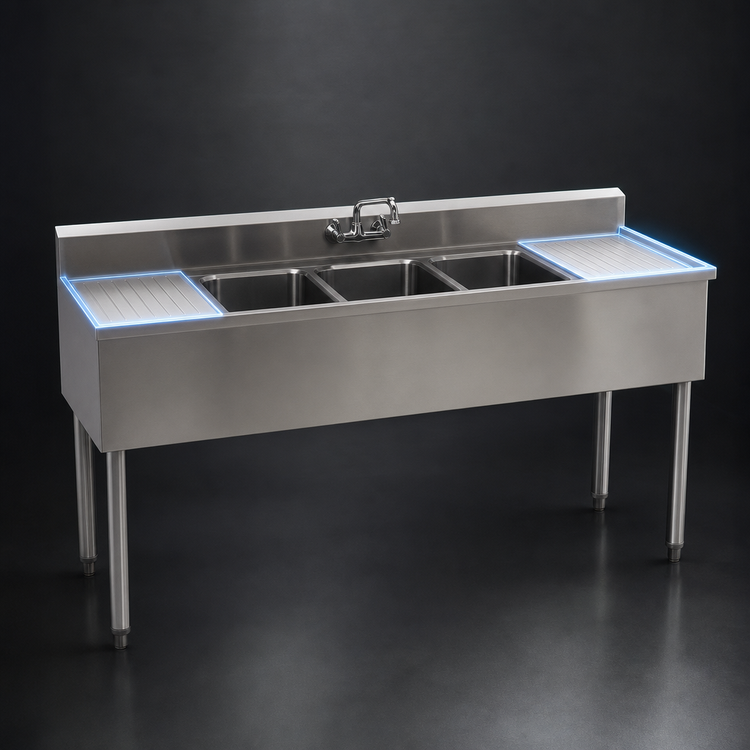 Product image #4 for Eagle Group 1800 Series 84-Inch Four-Compartment Underbar Sink Unit with Drainboards and Faucets
