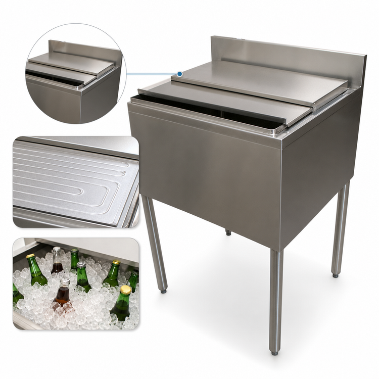Product image #5 for BK Resources 48-Inch Insulated Underbar Ice Bin with 10-Circuit Aluminum Cold Plate, 167 lb Capacity, 4-Inch Backsplash