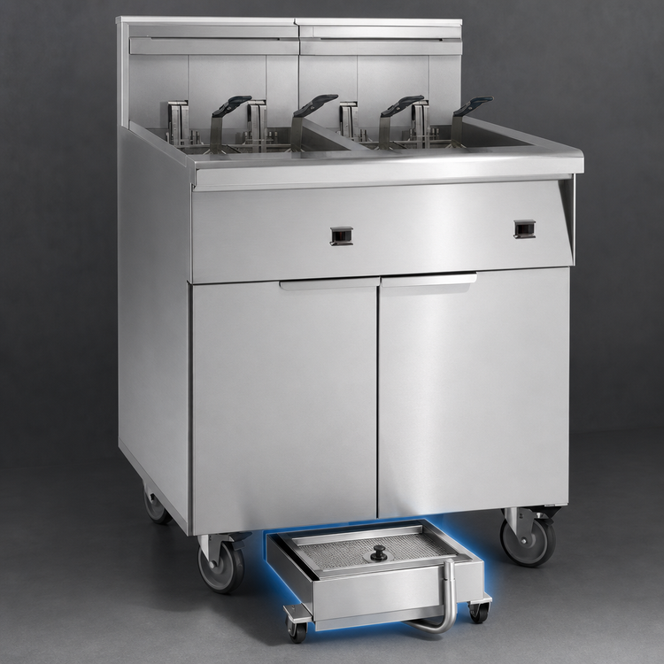 Product image #4 for Imperial 4-Battery Electric Floor Fryer with 75 lb. Tanks and Built-In Space Saver Filter System