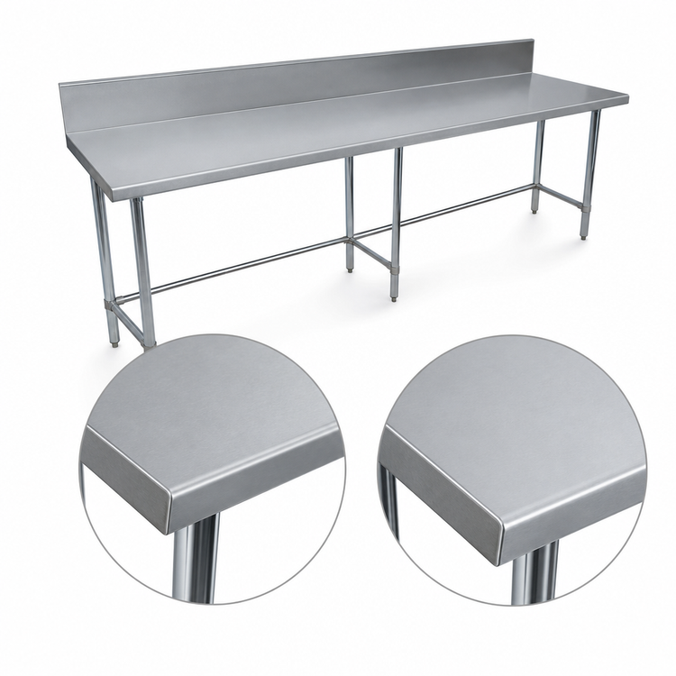 Product image #4 for BK Resources 84" x 30" Open Base Stainless Steel Work Table with 5" Backsplash