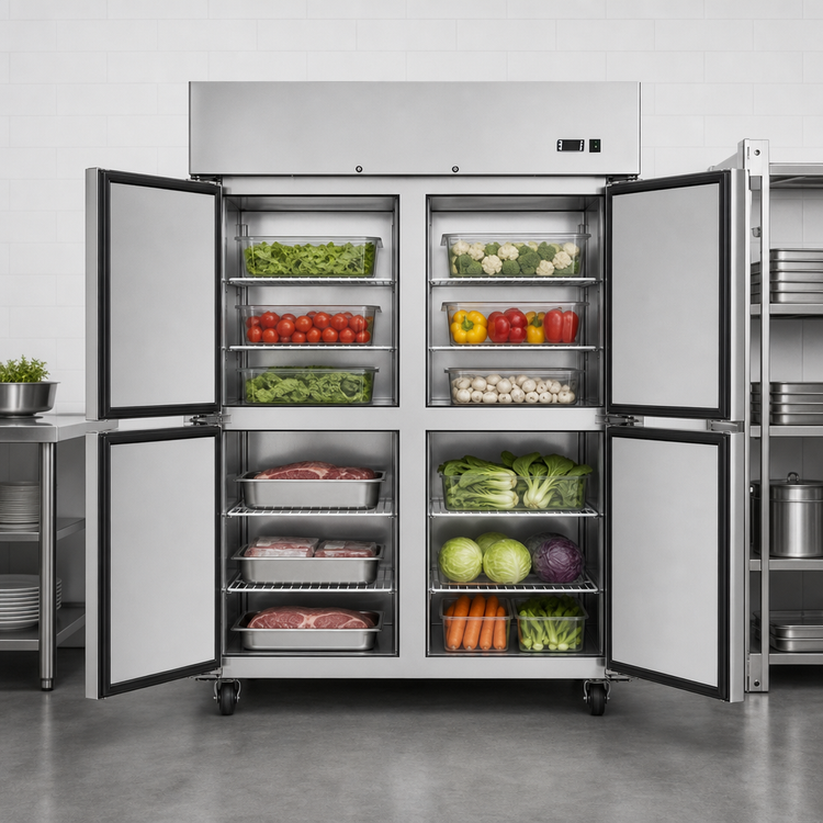 Product image #4 for Atosa Two-Section Reach-In Refrigerator with Solid Half Doors, 43.2 Cu. Ft., Top-Mount Self-Contained, Stainless Steel