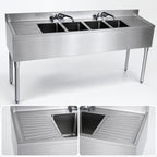 Thumbnail image #4 for BK Resources UB4-21-484TS 84-Inch Four-Compartment Stainless Steel Underbar Sink with Left and Right Drainboards