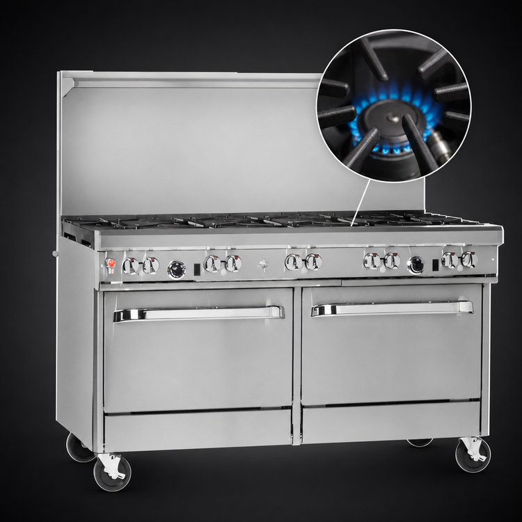 Product image #4 for Southbend Ultimate 60-Inch Gas Restaurant Range with 9 Open Burners, 2 Cabinets and Hi-Shelf Backriser