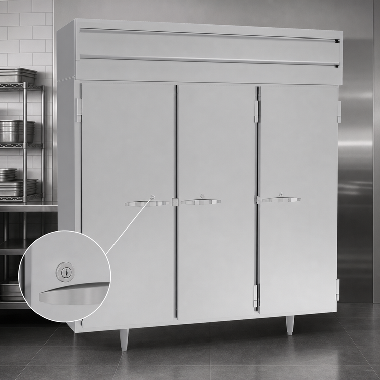 Product image #4 for Beverage-Air P Series Three-Section Reach-In Freezer, 68.34 Cu. Ft., Solid Locking Doors, Top-Mounted Self-Contained Refrigeration