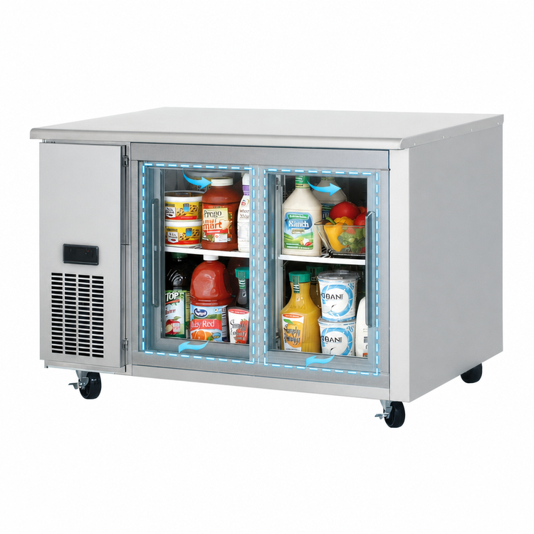 Product image #4 for Everest Refrigeration Two-Section Undercounter/Worktop Refrigerator with Sliding Glass Doors, 47-1/2 Inches Wide