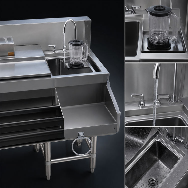 Product image #4 for Spec-Bar CCS-66-4 66 Inch Underbar Ice Bin / Cocktail Station with Blender Station