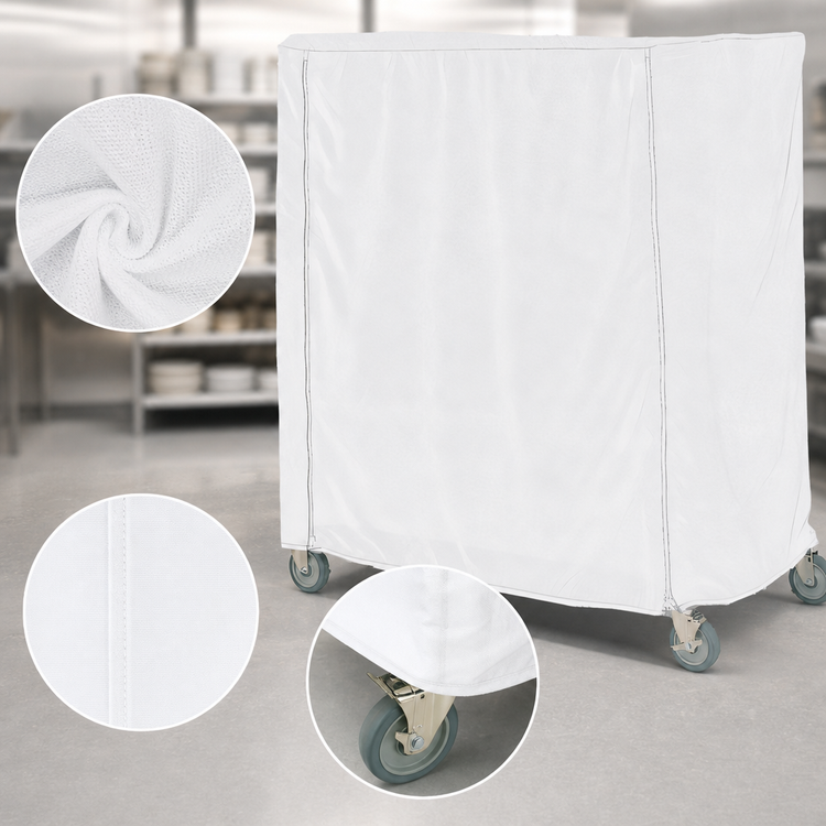 Product image #4 for Metro Queen Mary & Banquet Cart Cover, 48 x 18 x 54 Inch, White Uncoated Knitted Polyester with Velcro Fastener
