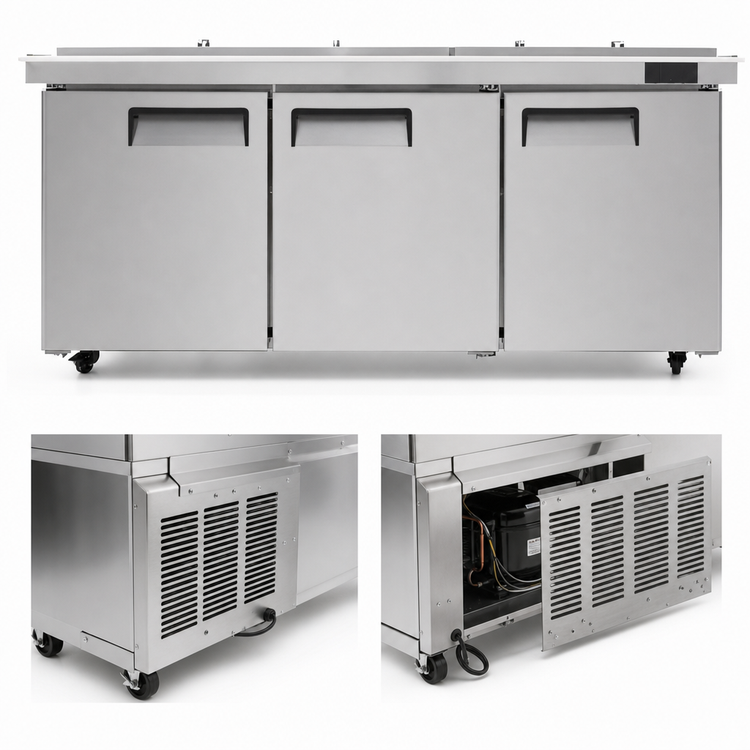 Product image #4 for Atosa 3-Section Mega Top Sandwich/Salad Prep Table Refrigerator with 30-Pan Top