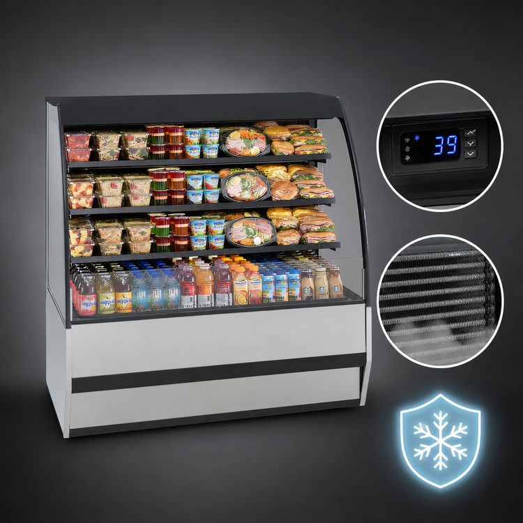 Product image #4 for Federal Industries SSRPF7752 Self-Serve Refrigerated Prepared Foods Merchandiser, 77.2 Inch Wide Black Laminate Display Case