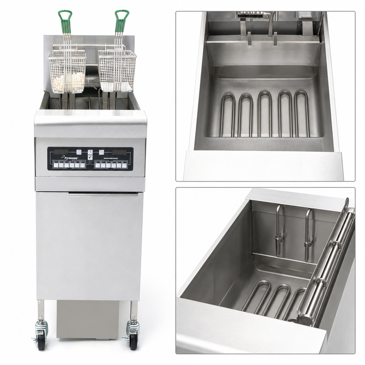 Product image #4 for RE High Efficiency Electric Floor Fryer with Built-In Filtration, 50 lb Oil Capacity