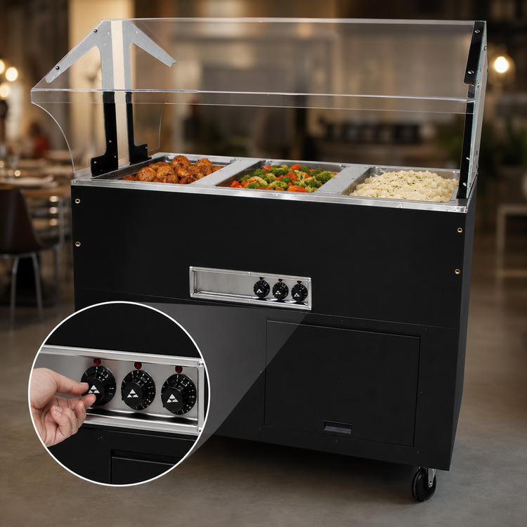 Product image #4 for Advance Tabco Portable Electric Hot Food Buffet Table with 3 Sealed Wells, Stainless Steel Top, and Matte Black Base